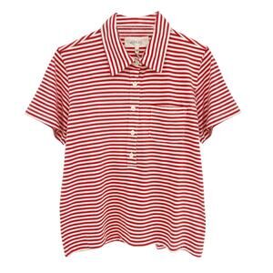 THE GREAT. The Lacrosse Polo. In Sun Cherry Stripe 0|XS